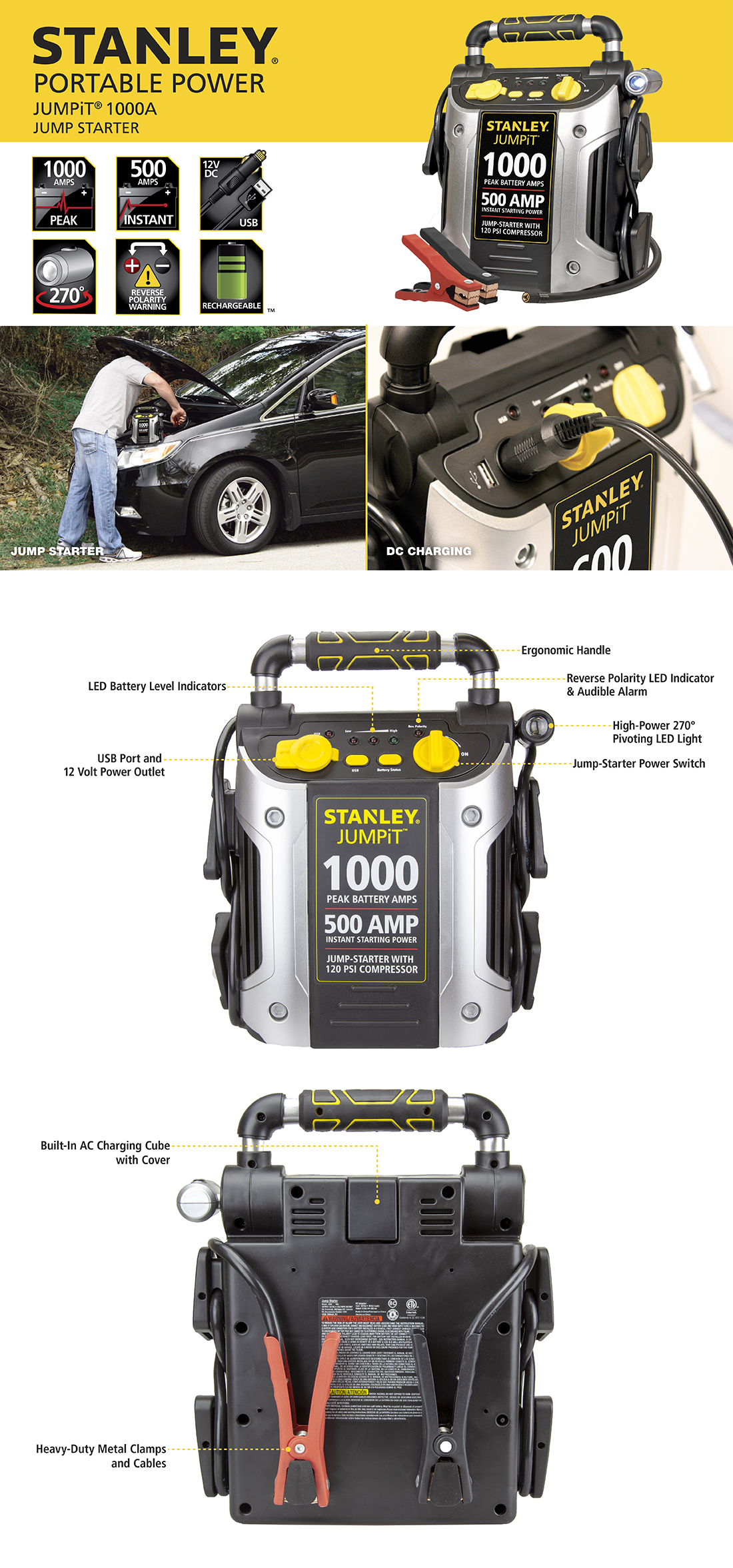 Stanley 1000 Peak/500 Instant Amps Jump StarterJ509 The Home Depot